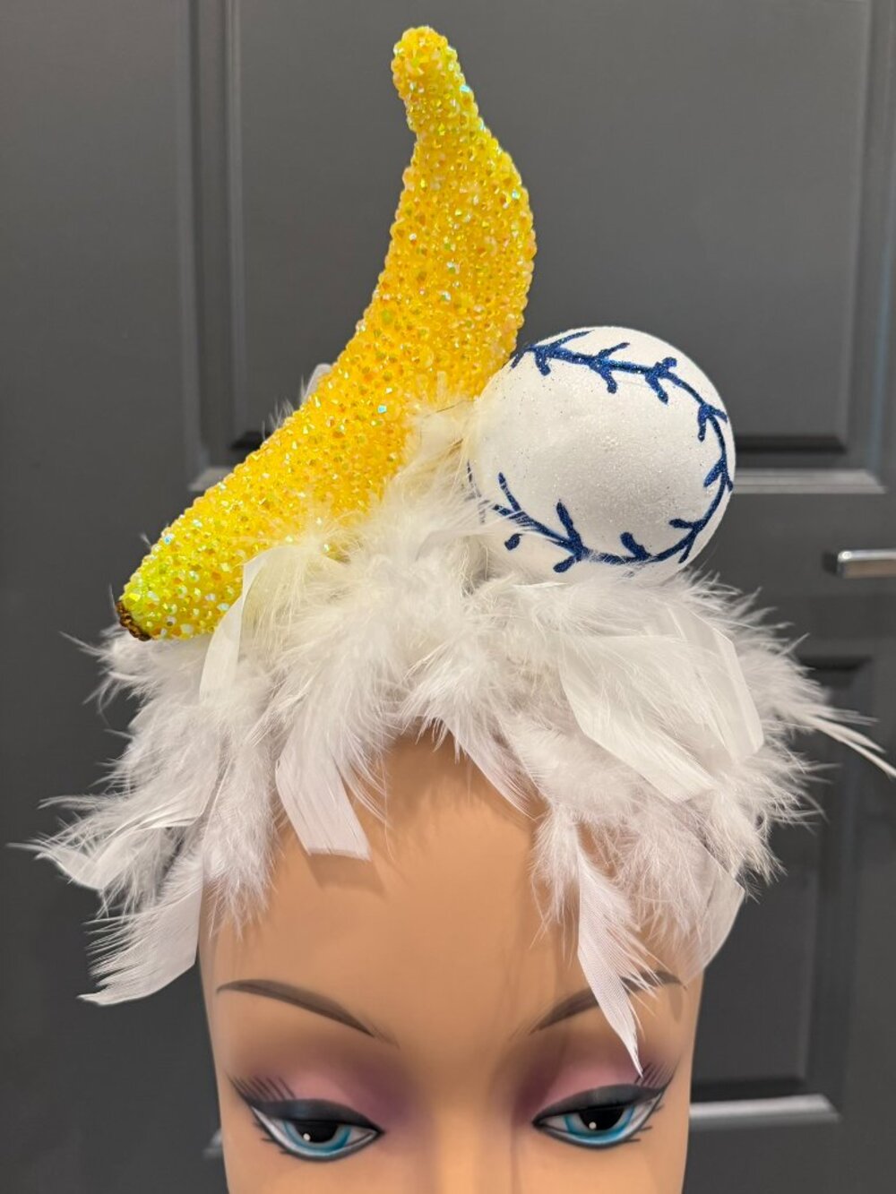 Savannah Bananas Handmade Rhinestone/Feather/Glitter Headpiece